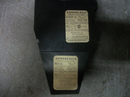 SIEMENS CONTROL RELAY RCC5P 120VCOIL W/ATTACHMENT RCC4A