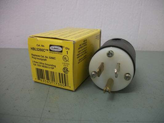 HUBBELL INSULGRIP PLUG HBL5266C 15AMP 125VOLT 2POLE 3WIRE GRND NIB