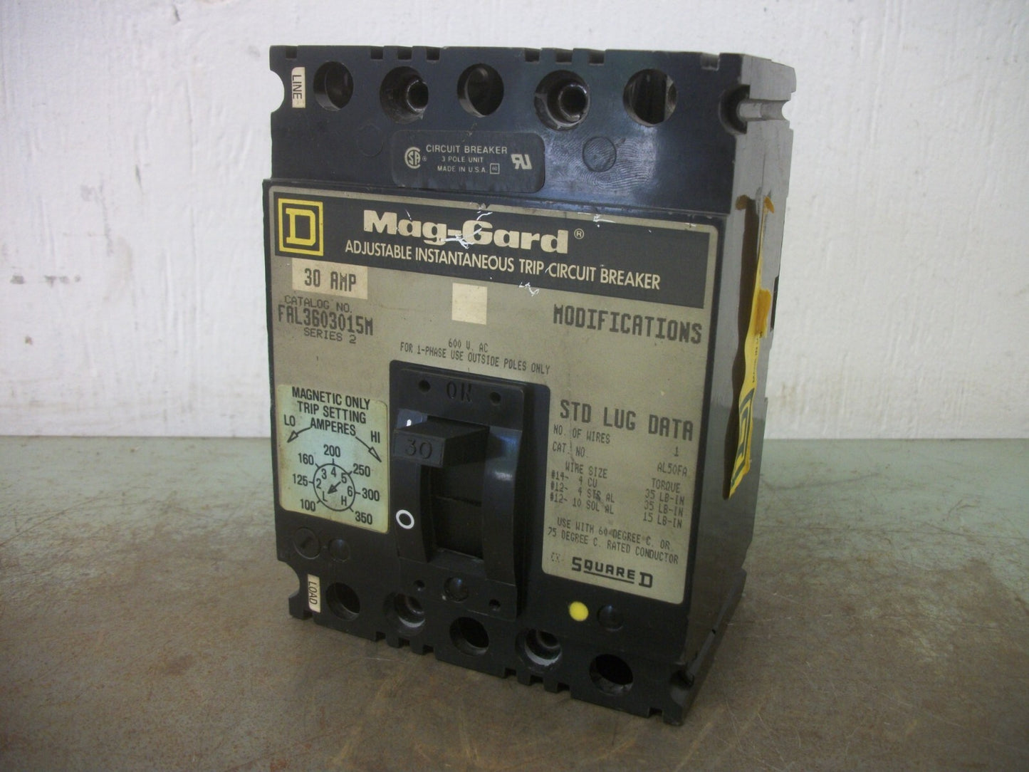 SQUARE D FAL CIRCUIT BREAKER FAL3603015M 30AMP 600VOLT 3POLE GRAY