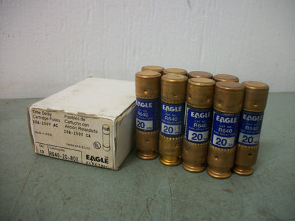EAGLE BOX OF 9 TIME DELAY CARTRIDGE FUSES R640-20-BOX 20AMP 250VOLT NIB