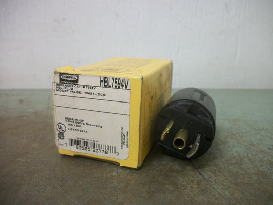 HUBBELL TWIST-LOCK MIDGET VALISE PLUG HBL7594V 15AMP 120VOLT 2P 3W GRND NIB