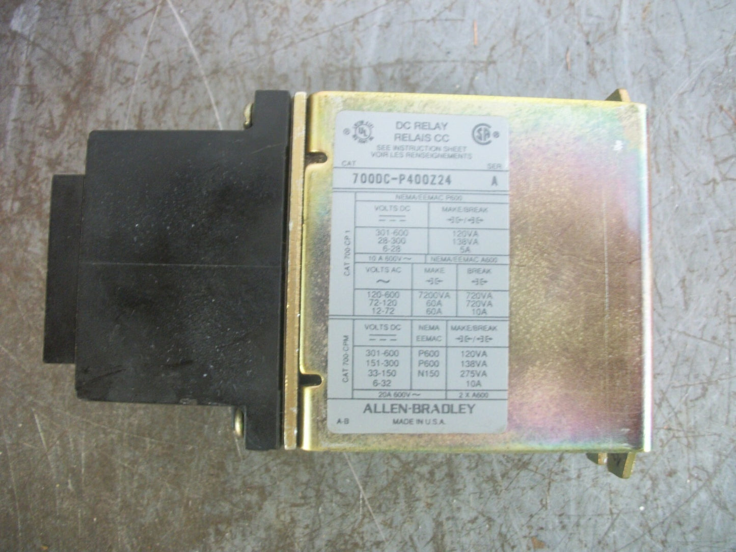 ALLEN-BRADLEY TYPE P DC CONTROL RELAY 700DC-P400Z24 24VCOIL