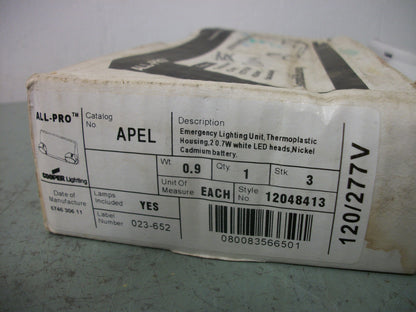 COOPER THERMOPLASTIC WHITE EMERGENCY LIGHTING UNIT APEL 120/277VOLT NIB