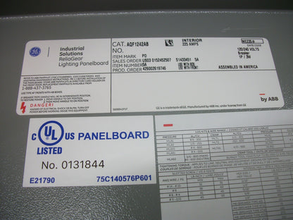 GE RELIAGEAR PANELBOARD INTERIOR AQF1242AB 225A 120/240V 1PH 200A MAIN NIB