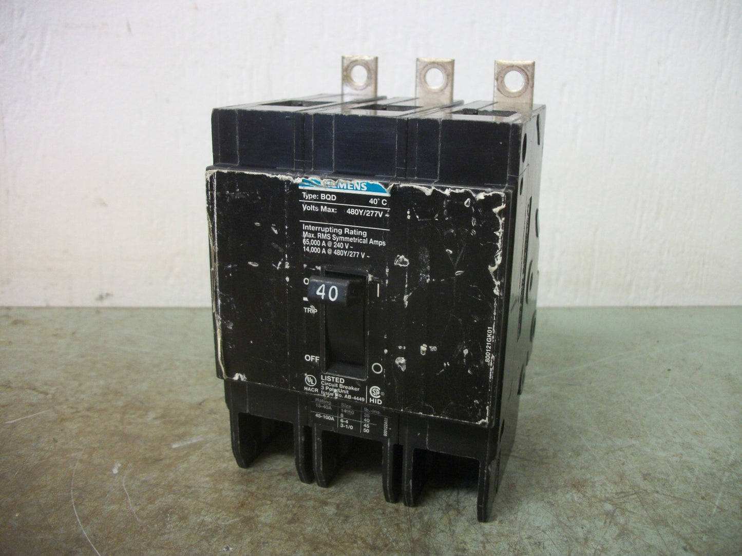 SIEMENS BQD CIRCUIT BREAKER BQD340 40AMP 480VOLT 3POLE