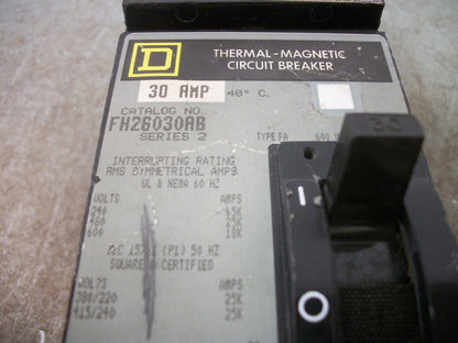 SQUARE D I-LINE FH CIRCUIT BREAKER FH26030AB 30AMP 600VOLT 2POLE CHIPPED
