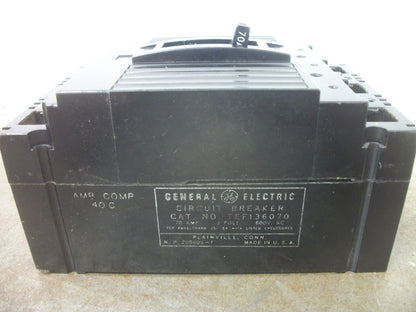 GE TEF CIRCUIT BREAKER TEF136070 70AMP 600VOLT 3POLE