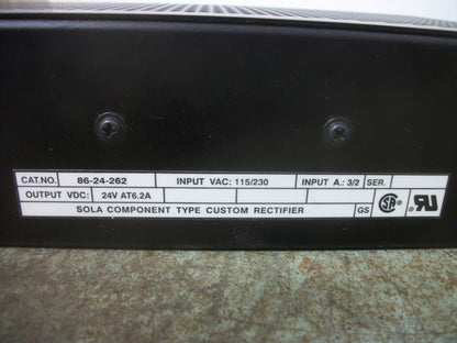SOLA CUSTOM RECTIFIER POWER SUPPLY 86-24-262 IN 115/230VAC OUT 24VDC 6.2AMP NIB