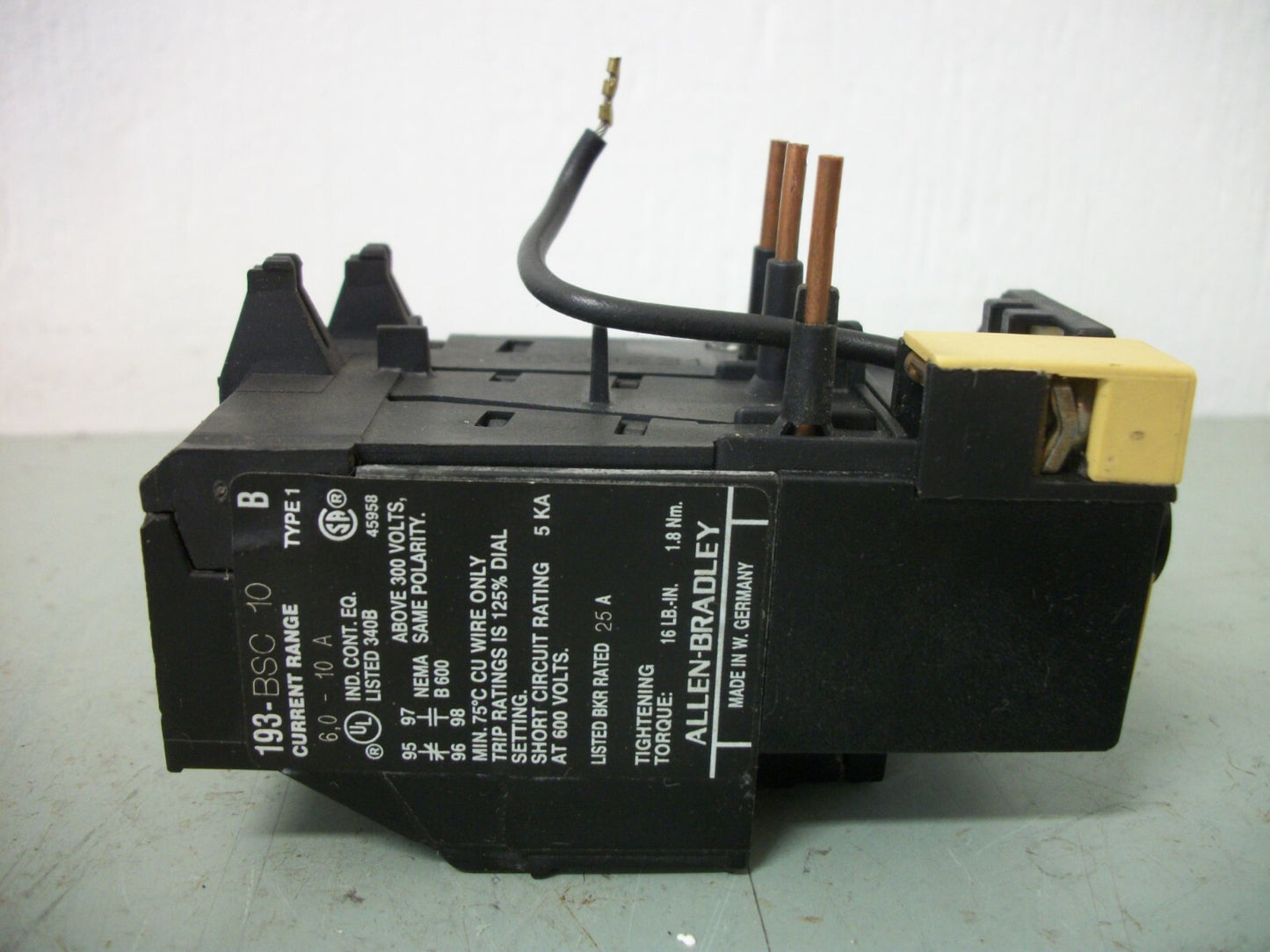 ALLEN-BRADLEY THERMAL OVERLOAD RELAY 193-BSC10 6-10AMP