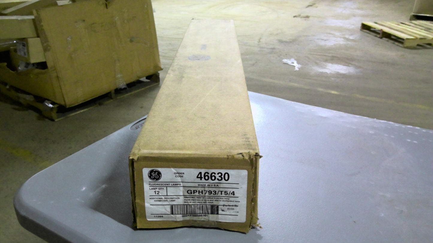 GE 46630 BOX OF 12 GERMICIDAL FLUORESCENT LAMPS GPH793/T5/4 NIB