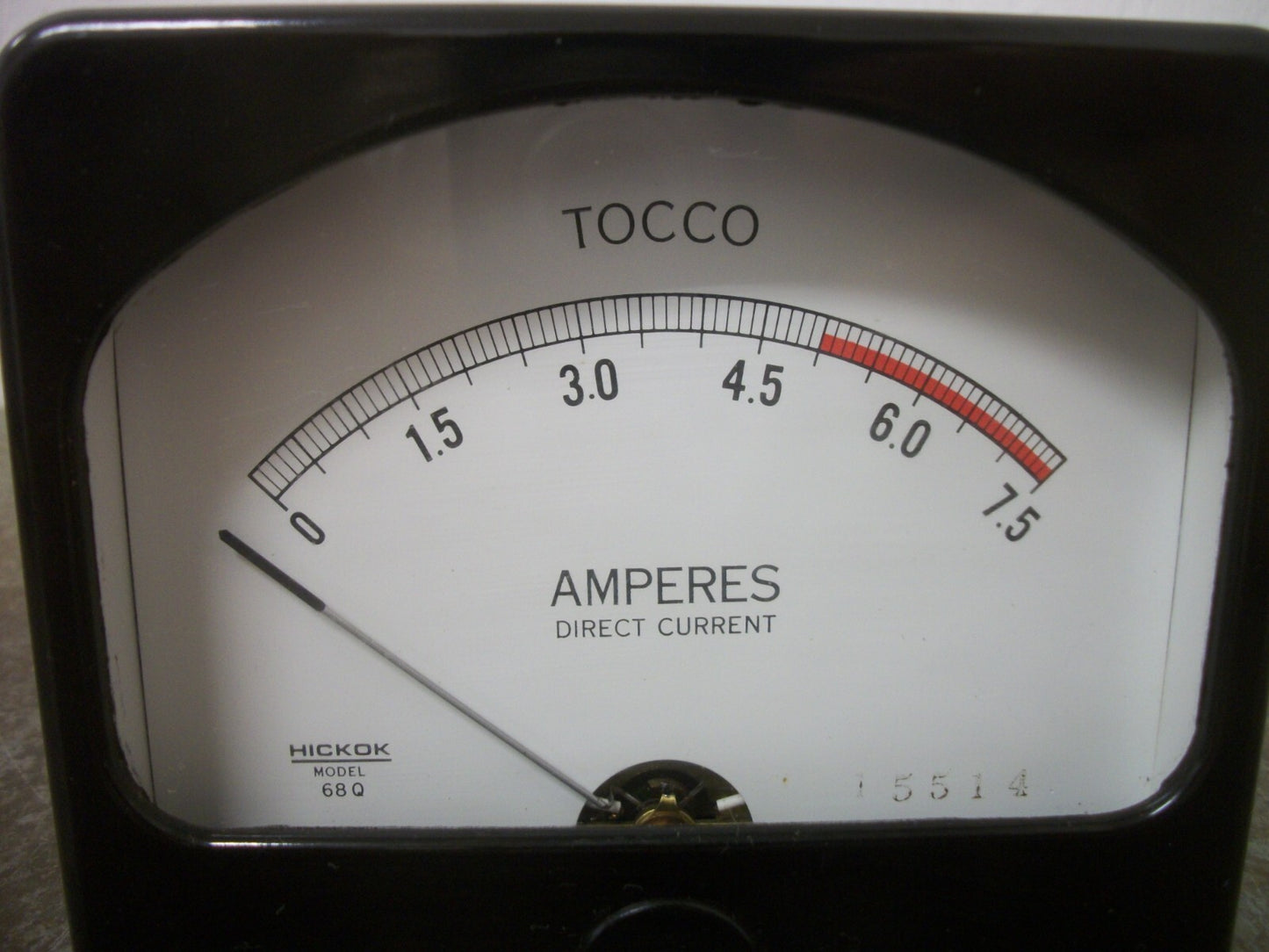 TOCCO HICKOK MODEL 68Q DC AMPERES METER 680370 0-7.5 NOB