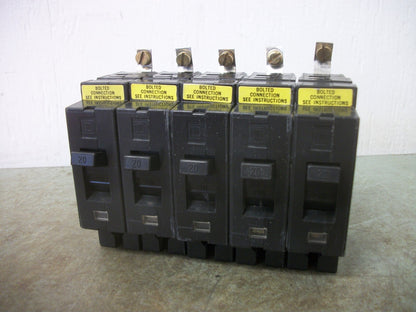 SQUARE D LOT OF 5 EHB CIRCUIT BREAKERS EHB14020 20AMP 480VOLT 1POLE