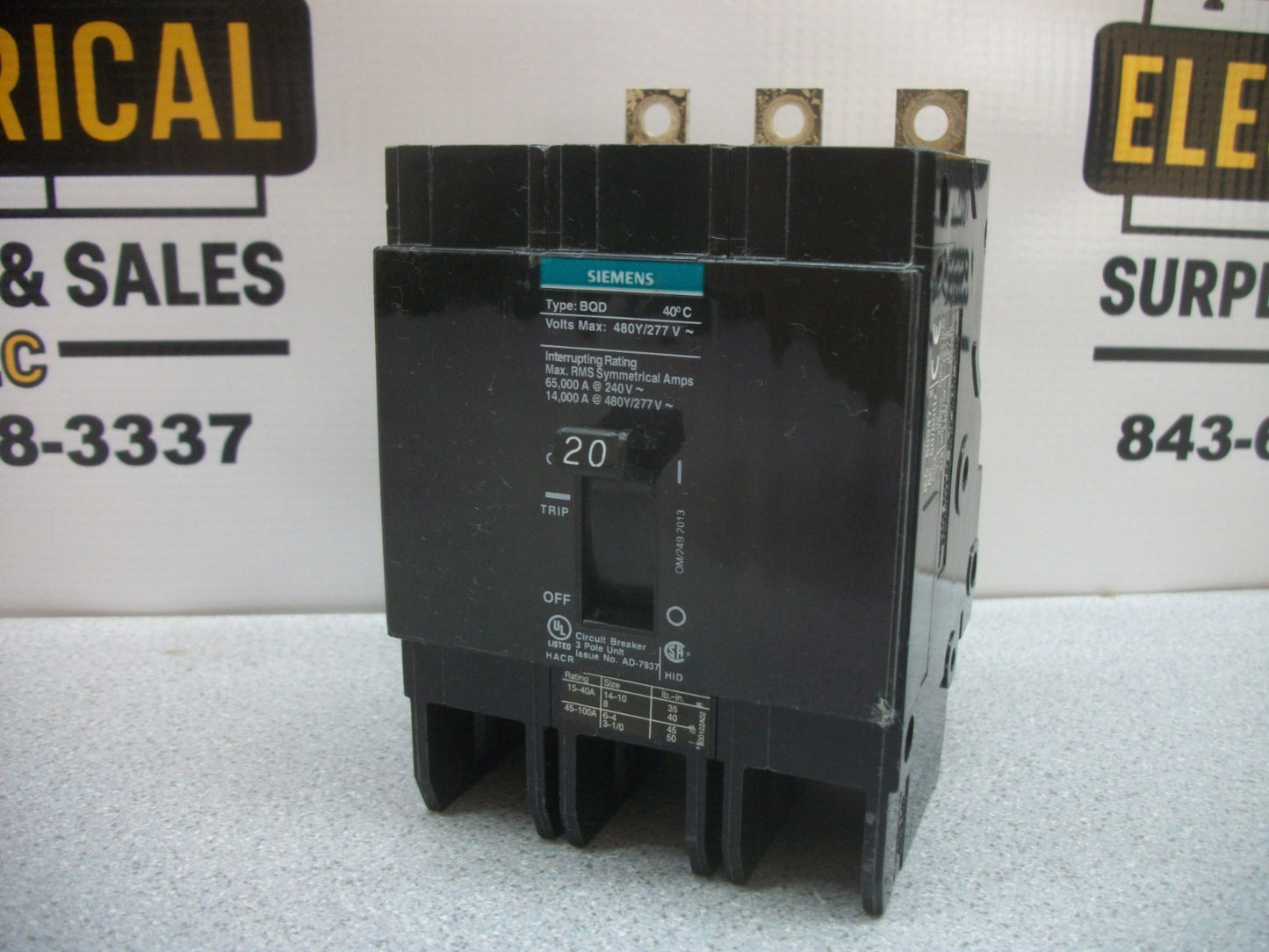 SIEMENS BQD CIRCUIT BREAKER BQD320 20AMP 480VOLT 3POLE