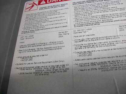 SQUARE D CIRCUIT BREAKER ENCLOSURE J250S 250AMP 600VOLT