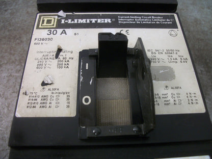 SQUARE D I-LINE I-LIMITER FI CIRCUIT BREAKER FI36030 30AMP 600VOLT 3POLE GRAY