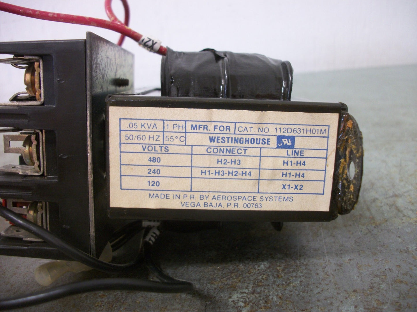 WESTINGHOUSE .05KVA 1PH TRANSFORMER 112D631H01M HV 240X480 LV 120