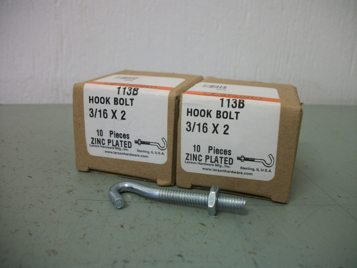 LARSON 2 BOX OF 20 COUNT 3/16" X 2" ZINC PLATED HOOK BOLTS 113B NIB
