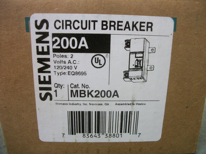 SIEMENS EQ8695 CIRCUIT BREAKER MBK200A 200AMP 240VOLT 2POLE NIB