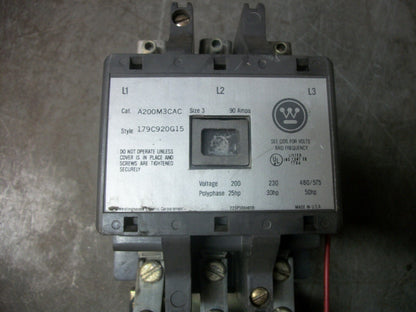 WESTINGHOUSE SIZE 3 MOTOR STARTER A200M3CAC 90AMP 120VCOIL 3PH 600V 50HP GRAY