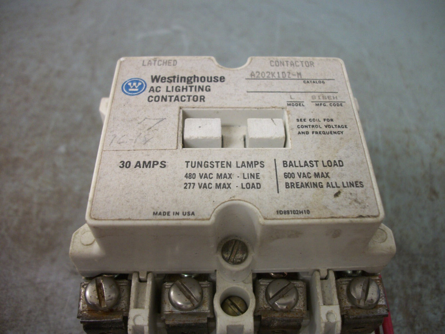 WESTINGHOUSE 30AMP LIGHTING CONTACTOR A202K1DZM 277VCOIL 4POLE 600VOLT
