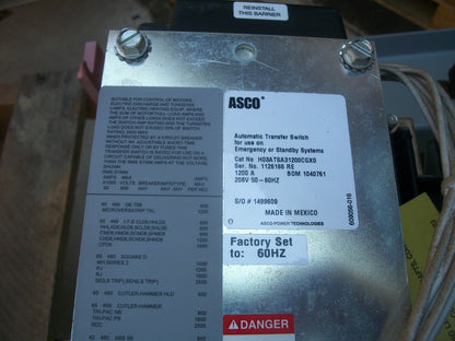 ASCO AUTOMATIC TRANSFER SWITCH H03ATSA31200CGX0 1200AMP 208VOLT