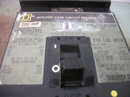 SQUARE D I-LINE FA CIRCUIT BREAKER FA361001021 100AMP 600VOLT 3POLE W/SHUNT CHIP