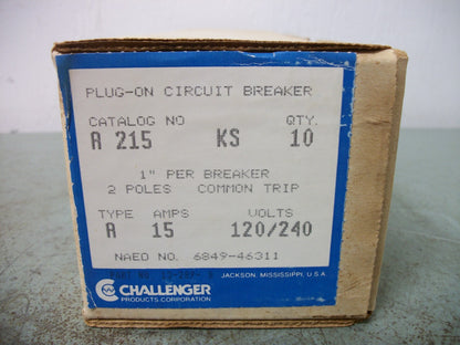 CHALLENGER TYPE A CIRCUIT BREAKER A215 15AMP 240VOLT 2POLE NOB
