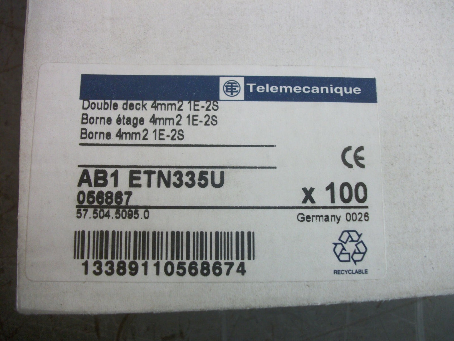 TELEMECANIQUE BOX OF 70 4mm2 1E-2S DOUBLE DECK TERMINAL BLOCKS AB1ETN335U NIB