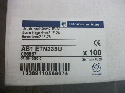 TELEMECANIQUE BOX OF 70 4mm2 1E-2S DOUBLE DECK TERMINAL BLOCKS AB1ETN335U NIB