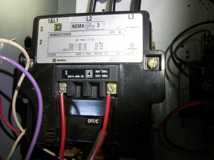 SQUARE D STARTER COMBO SIZE 3 TYPE 12/3R 8536SEO1H20S 120VCOIL 100AMP FUSIBLE