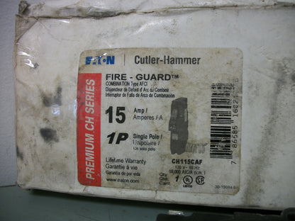 CUTLER-HAMMER AFCI CH CIRCUIT BREAKER CH115CAF 15AMP 120VOLT 1POLE NIB
