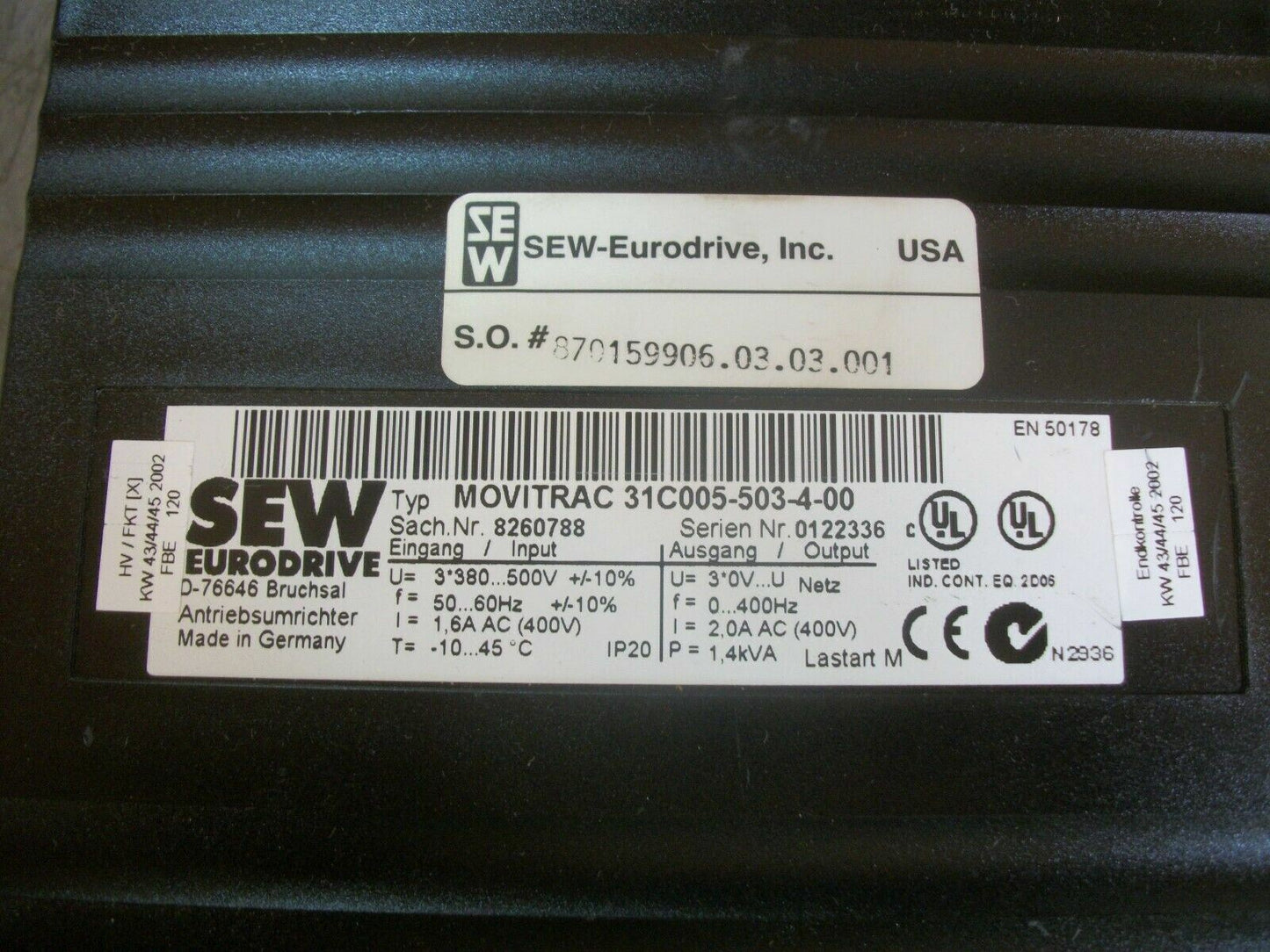SEW EURODRIVE MOVITRAC 1.4KVA FREQ CONVERTER DRIVE 31C005-503-4-00 KEYPAD