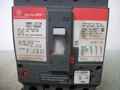 GE SPECTRA SELA CIRCUIT BREAKER SELA36AT0030 30AMP 600VOLT 3POLE W/15A TRIP