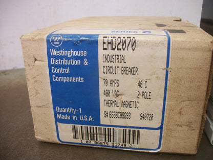 WESTINGHOUSE EHD CIRCUIT BREAKER EHD2070 70AMP 480VOLT 2POLE NIB