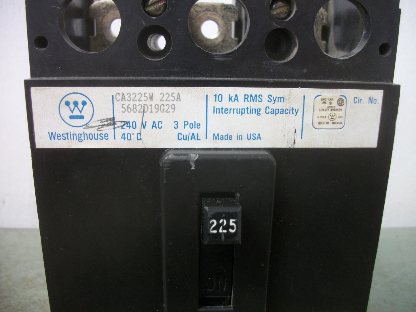 WESTINGHOUSE CA CIRCUIT BREAKER CA3225W 225AMP 240VOLT 3POLE
