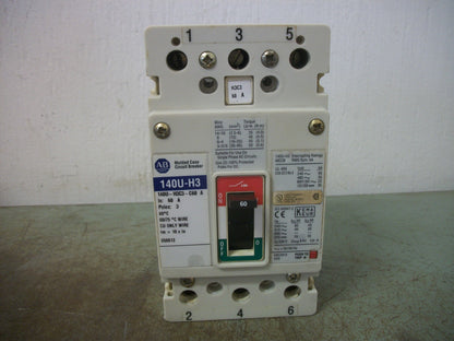 ALLEN-BRADLEY 140U-H3 CIRCUIT BREAKER 140U-H3C3-C60 60AMP 600VOLT 3POLE