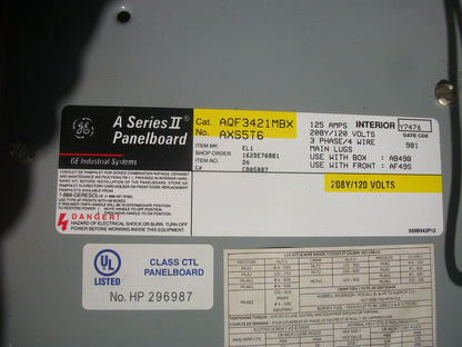 GE A SERIES II PANELBOARD INTERIOR AQF3421MBXAXS5T6 125A 208Y/120V 3PH SURGE NIB
