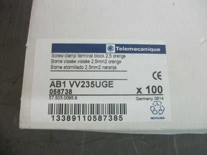 TELEMECANIQUE BOX OF 100 2.5mm2 SCREW CLAMP TERMINAL BLOCKS AB1VV235UGE NIB