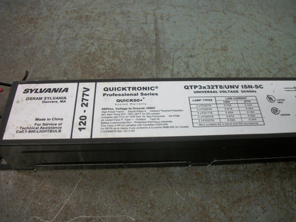 SYLVANIA QUICKTRONIC ELECTRONIC BALLAST QTP3X32T8/UNV ISN-SC 120/277VOLT