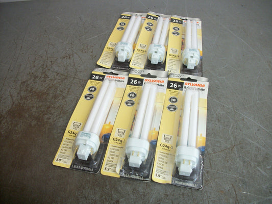 SYLVANIA LOT OF 6 26WATT BRIGHT WHITE 1710 LUMENS BULBS G24Q-3 NEW
