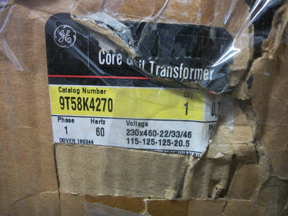 GE .781KVA 1PH TRANSFORMER 9T58K4270 HV 0X46 230X460 LV 20.5/125 115/125 NIB