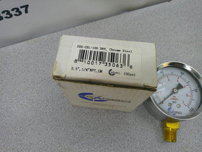 CARBO INDUSTRIES 2.5" 1/4" NPT PNEUMATIC PRESSURE GAUGE D25-CSL-100 100PSI NIB