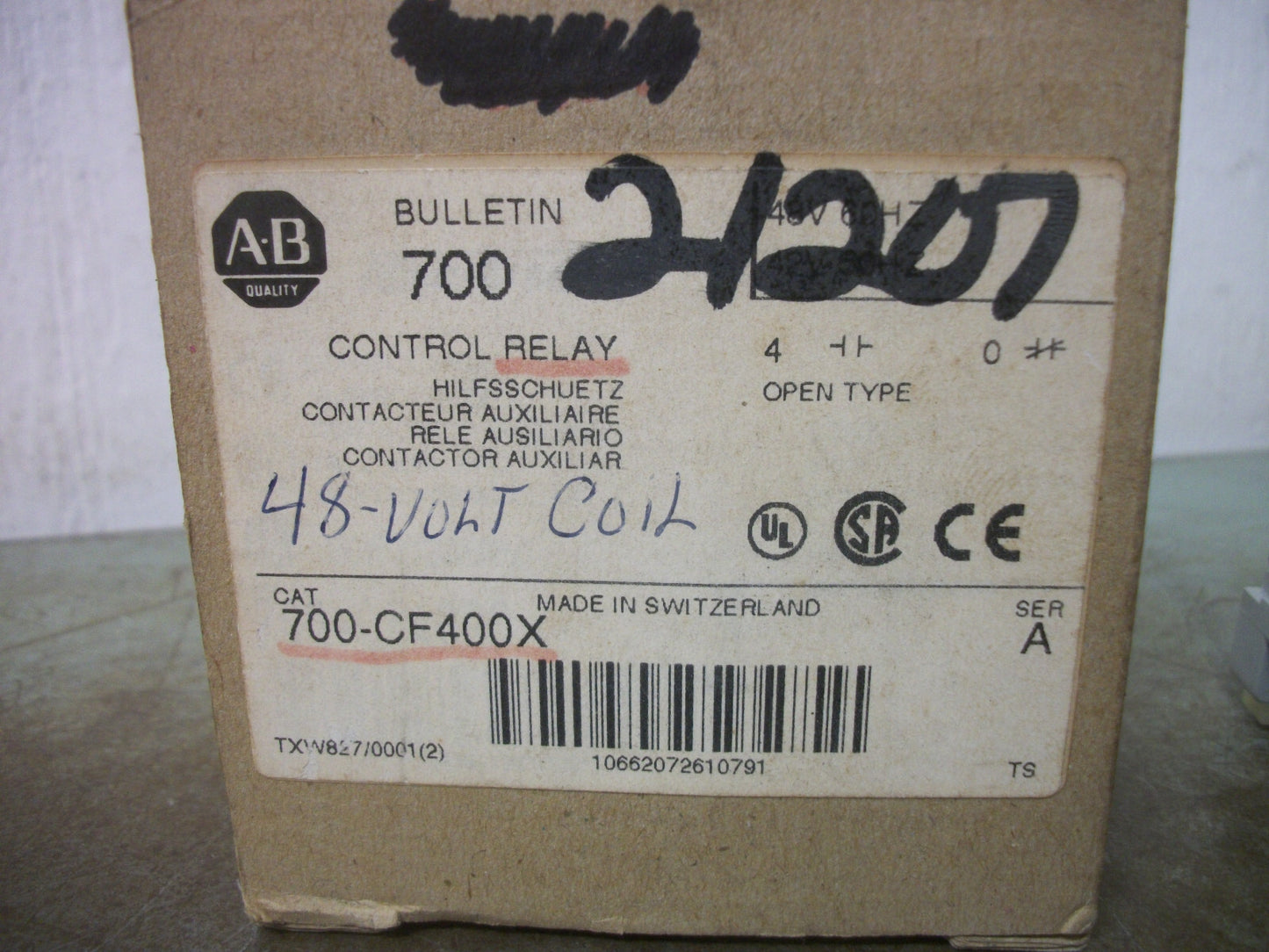 ALLEN-BRADLEY CONTROL RELAY 700-CF400X 48VCOIL 25AMP NIB