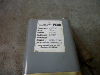 JOHNSON CONTROLS 3/4" TEMPERATURE ACTUATED REGULATOR VALVE V47AC-39 160/230F