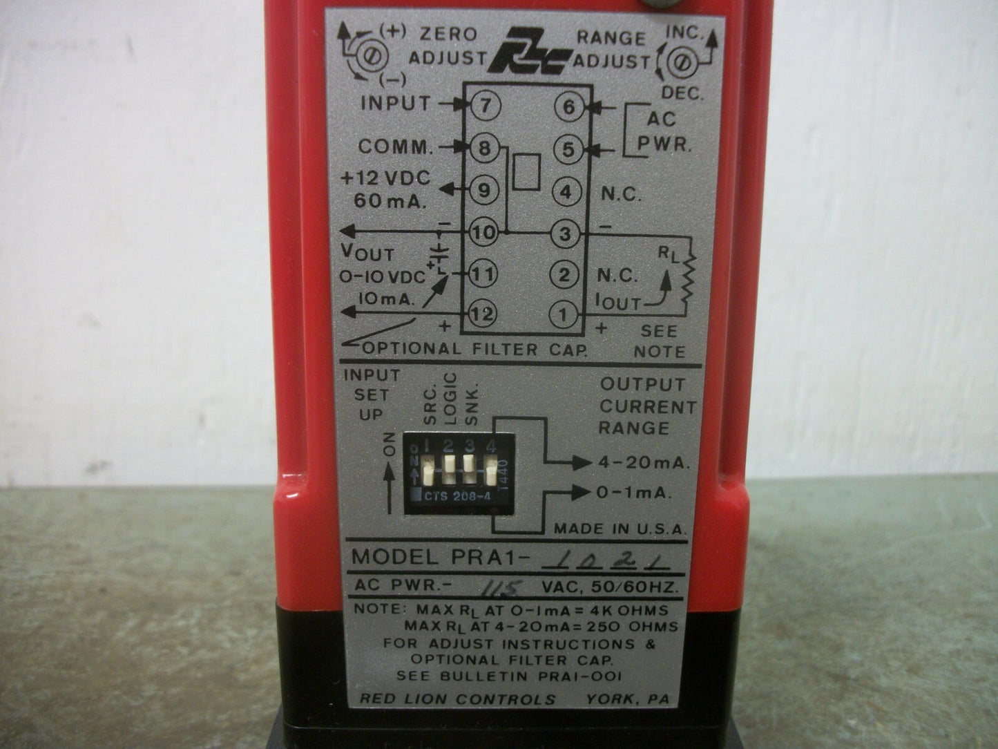RED LION PULSE RATE TO ANALOG CONVERTER PRA11021