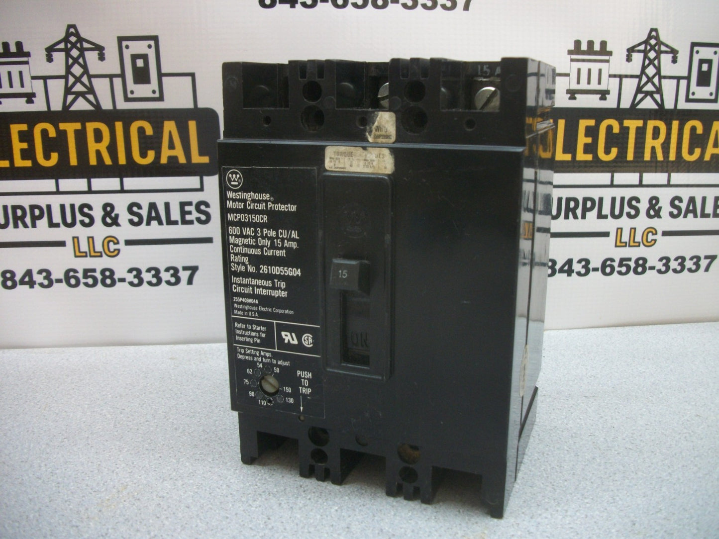 WESTINGHOUSE MOTOR CIRCUIT BREAKER MCP03150CR 15AMP 600VOLT 3POLE