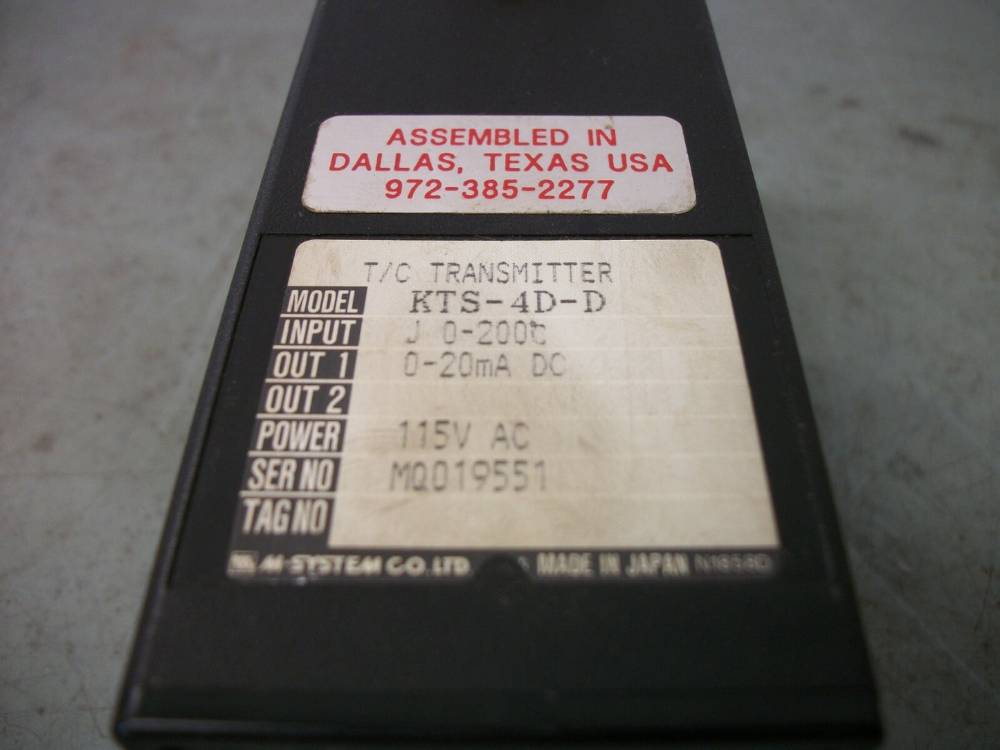 M-SYSTEM CO. K-UNIT SIGNAL CONDITIONER T/C TRANSMITTER KTS-4D-D