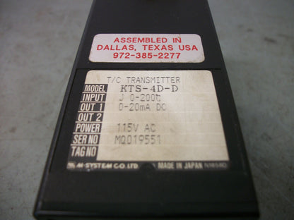 M-SYSTEM CO. K-UNIT SIGNAL CONDITIONER T/C TRANSMITTER KTS-4D-D