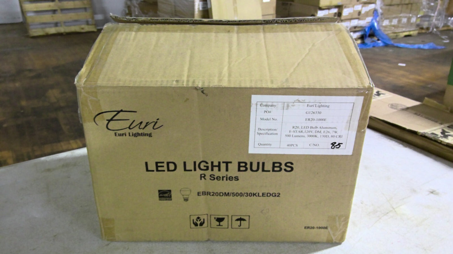 EURI LIGHTING BOX OF 40 R20 LED BULBS ER20-1000E 120VOLT 7W 500 LUMENS 3000K NIB