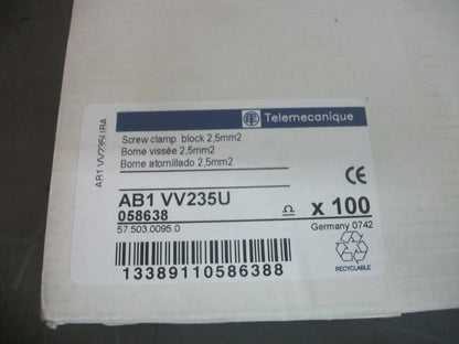 TELEMECANIQUE BOX OF 100 2.5mm2 SCREW CLAMP TERMINAL BLOCKS AB1VV235U NIB